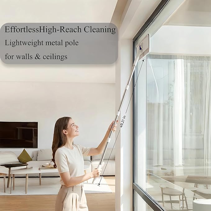 Snap Grip Mop - 49" x 10" Hands Free Floor Cleaner, Cloth Changing Sweeper for Wall and Window, Zero Touch 11-Piece Kit with 10 Disposable Dry Wipes, Dust Mop for Home