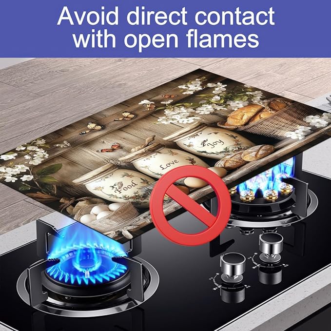 Stove Top Cover for Electric 28x20 Inch Diatomite Stovetop Covers with Food Love Joy Canister Art Heat Resistant Kitchen Stove Top Cover Coffee Mat Protector for Sink or Dishes