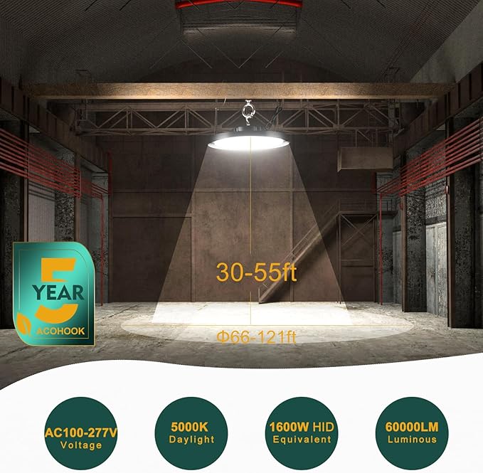 LED High Bay Light 400W（480x1W LED） 60000lm High Bay LED Lights, 5000K High Bay LED Shop Lights with US Plug, AC100-277V UFO Commercial Bay Lighting for 30-55FT Height -4Pack