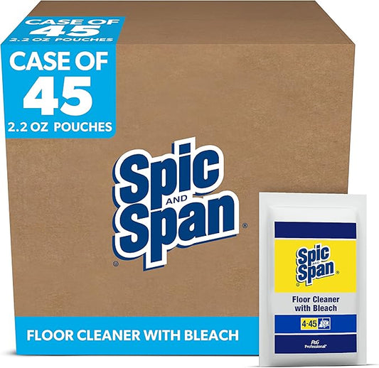 Spic and Span Professional Bulk Floor and Multi-Surface Concentrate Cleaner with Bleach for Commercial Use, 1 Packet Makes 2.5-3 Gallons, 2.2 oz. (Case of 45)