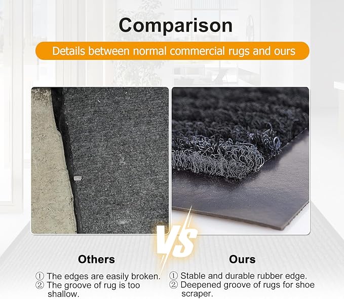 4' x 8' High Traffic Guard Doormat, Commercial Grade Door Floor Mat Striped Brush Step Entrance Mat with Rubber Backing, Low Profile Commercial Rugs for Entryway, Easy to Clean(Jet Black)
