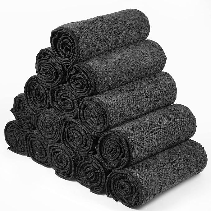 Shimeyao 40 Pack Bleach Proof Towels Microfiber Absorbent Resistant Hair Hand Towels Bulk Quick Dry for Barber Gym Bath Spa Shaving (Black,16 x 29 Inch)