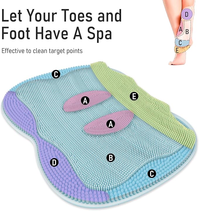 Foot Scrubber Mat Large Feet Scrubber in Shower + Pumice Stone 2 Pack for Shower Floor Bathtub Back Scrubbing Dead Skin Care, Foot Spa Bath 3D Brush Exfoliating Massager Non-Slip Cleaner Pad, Blue