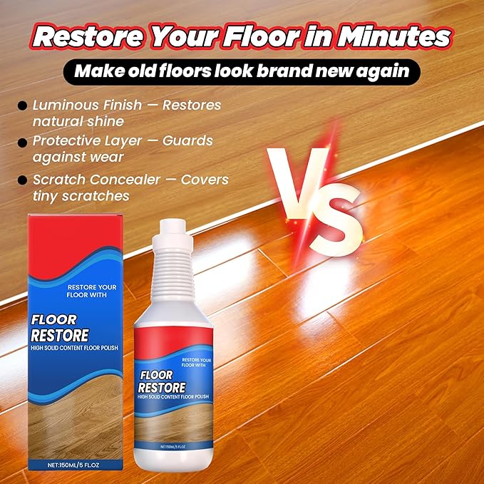 Floor Restore for Wood Floors: Floor Clean Restorer & Polish for Tile, Shine Wood, Laminate, Vinyl, Bamboo - Quick-Drying Flooring Protection Agent (1, 150 ml)