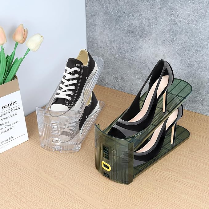 Yes!Fresh Shoe Slots Organizer, Boutique Display Style Shoe Stacker for A Pair of Shoes, Separable Shoe Rack for Closet Organization, 3 Adjustable Narrow Shoe Rack (Clear, 12 Pack)