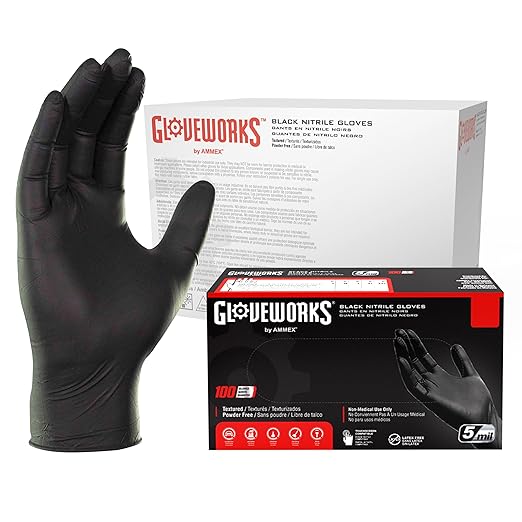 GLOVEWORKS XXL Black Nitrile Gloves for Cooking, Food Prep, Disposable, 5 Mil, For Professional Cleaning, Case of 1000