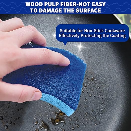 CELOX 12 Pack Dish Sponge for Kitchen, Dual Sided Scrub Heavy Duty and Heavy Duty Scrub Brush with Handle, Comfort Grip Shower Scrubber for Cleaning Bathroom, Shower, Sink, Floor - Bule
