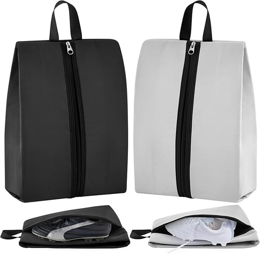 2 Pack Smell Proof Shoe Cleat Bag for Travel Water-resistant Odor Absorbing Lightweight Golf Soccer Shoe Storage Organizer Pouch with Zipper Dust-proof for Gym Sports Work (Black, Light Grey)
