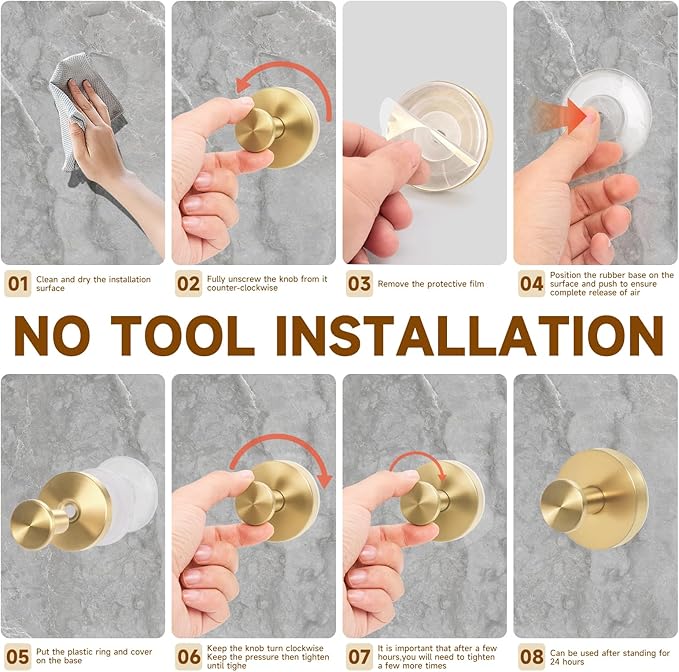 Gold Suction Cup Hooks for Shower Heavy Duty Wreath Hangers for Front Door Waterproof Shower Hooks for Inside, No Drill Towel Hooks for Bathrooms Kitchen, Glass Doors, Windows(2, Brushed Gold)