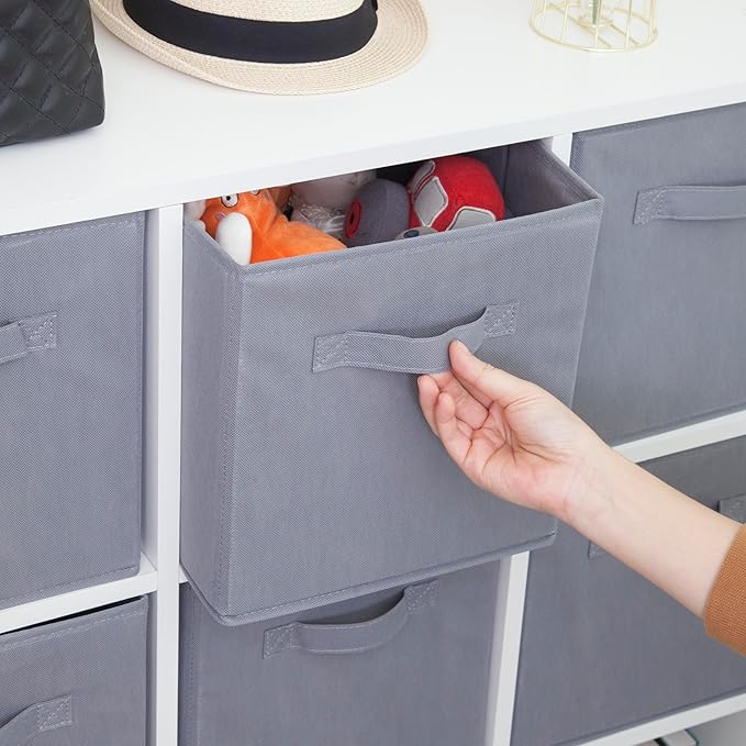 Storage Cubes, 11 Inch Cube Storage Bins, Set of 6, Fabric Foldable Storage Bins With Handles, Closet Storage Organizer Bins, Cubby Clothing Storage Baskets for Shelves, Gray