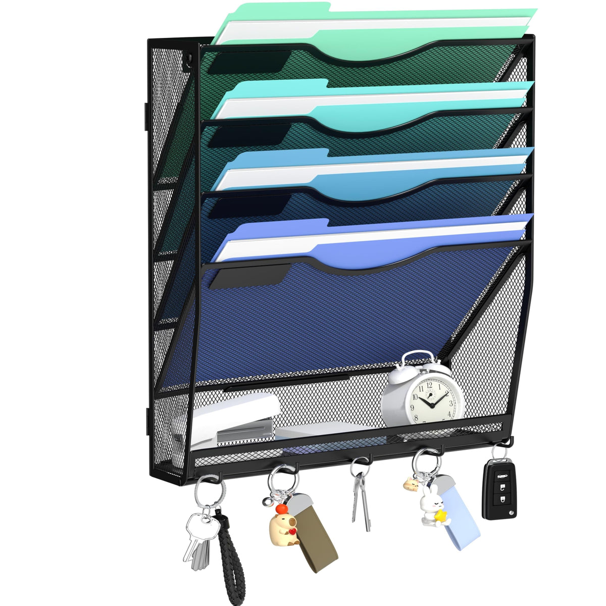 5-Tier Hanging Wall File Organizer with 5 Hooks - Wall - Image 1