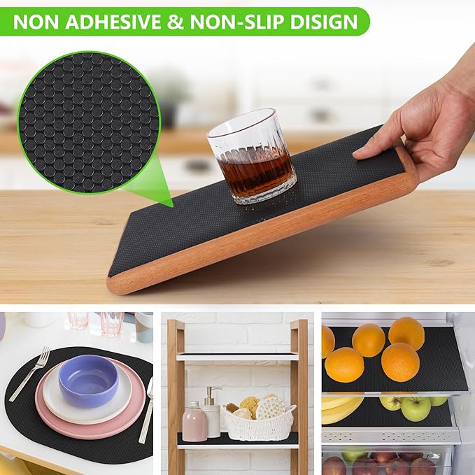 Black Shelf Liners for Kitchen Cabinets Non Adhesive Drawer Liner for Bathroom Waterproof Refrigerator Liners for Shelves Fridge Plastic Mats Cabinet Cupboard Liner 11.8 x 393.7 Inches