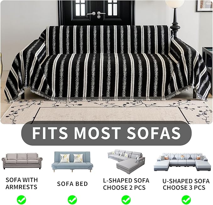 HAOMAIJIA Non Slip Couch Cover Sofa Covers for 3 Cushion Couch Washable sectional Couch Covers for Dogs pet Furniture Protector Couch Cover Blanket for Living Room (TM-Black, 71"x118")