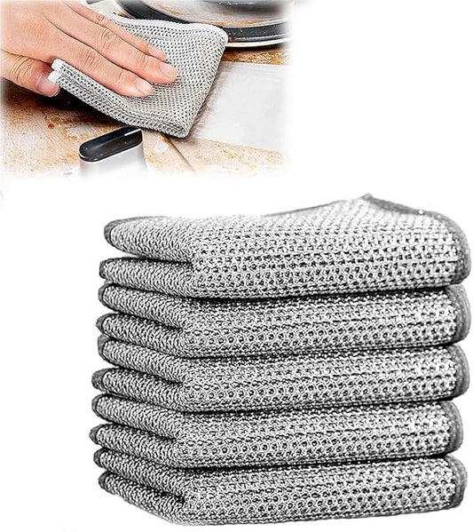 2024 New Multipurpose Wire Dishwashing Rags for Wet and Dry, Non-scratch Wire Dishcloth, Metal Wire Dishwashing Cloth Scrubs Cleans, Reusable Steel Wool Scrubber for Kitchen Cleaning (D-5 Bilayer)