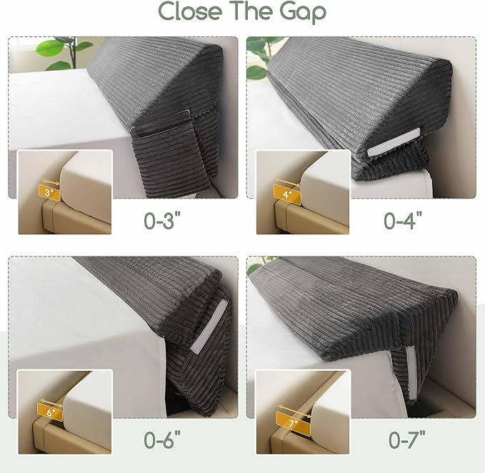 HIGOGOGO King Size Wedge Pillow for Headboard Gap - Multi Functional Mattress Wedge Bed Gap Filler Close The Gap (0-7") Between Your Mattress and Headboard or Wall (Grey 76"x11"x9")