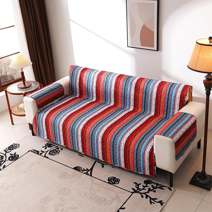 Cmfshape Skidproof Sofa Cover-Boho Sofa Slipcover with Elastic Straps-Easy Fit Slip Cover-Bohemian Washable Furniture Protector for Pets and Kids(Sofa128 x75,Blue)