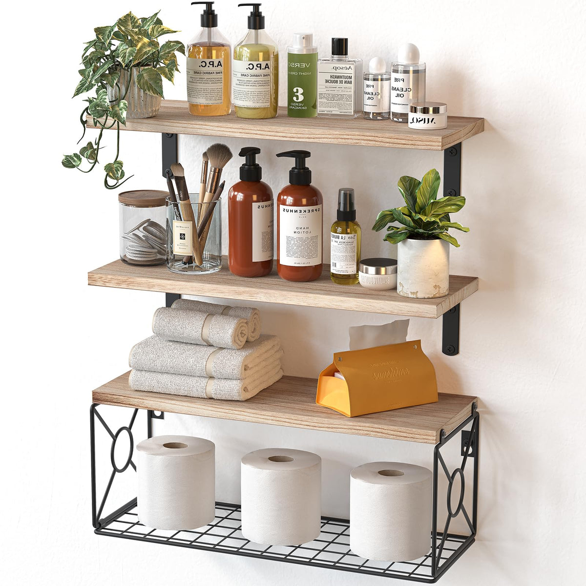 Amada Bathroom Shelves with Storage Basket, Set of 3 - Image 1