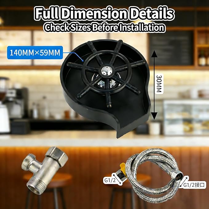 Glass Rinser for Sink, Upgrade Faucet Glass Rinser Head with Tray, High Pressure 360° Rotating Spray Cup Washer Bottle Cleaner, Stainless Steel Bar Sink Accessories for Kitchen Cafe Restaurant