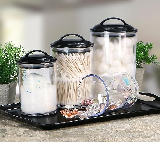 Calypso Basics by Reston Lloyd Acrylic Storage Canisters, Set of 3, Black