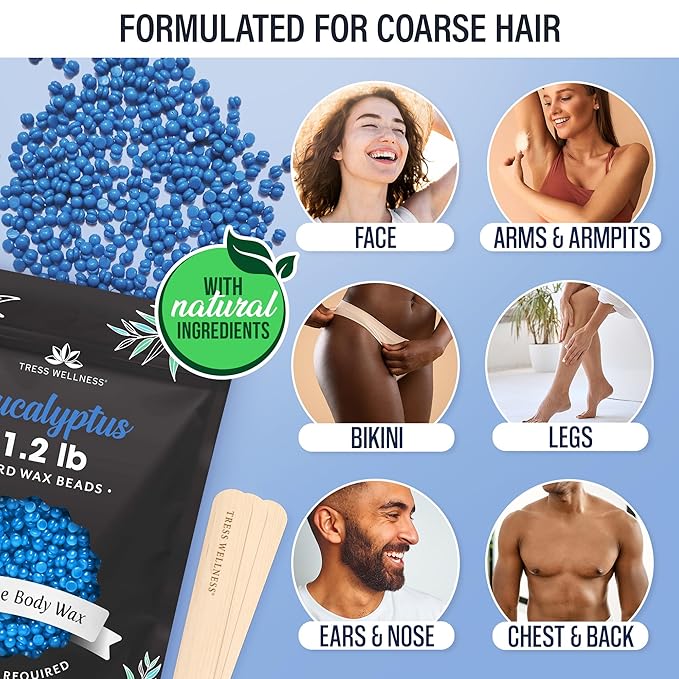 Tress Wellness Wax Beads - Safe for Skin - Dermatologically Tested - At-Home Kit for Bikini - Eucalyptus, 2 x 1.2lb, 2 pack