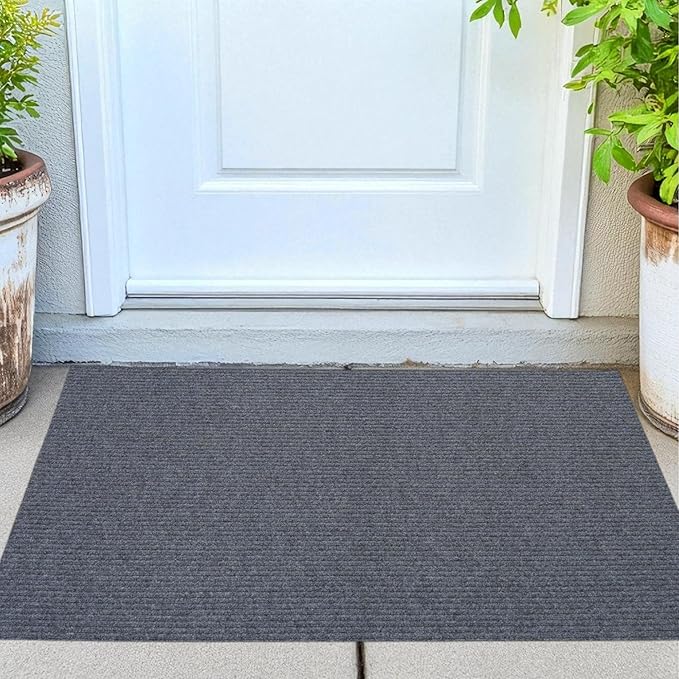 iCustomRug Ribbed Entryway Door Mat – 3'x8' Charcoal, Indoor/Outdoor, Non-Slip TPR Rubber Backing, Low-Profile All-Weather Carpet, Non-Shedding & Easy Care, Utility Rug Ideal for High Traffic Areas