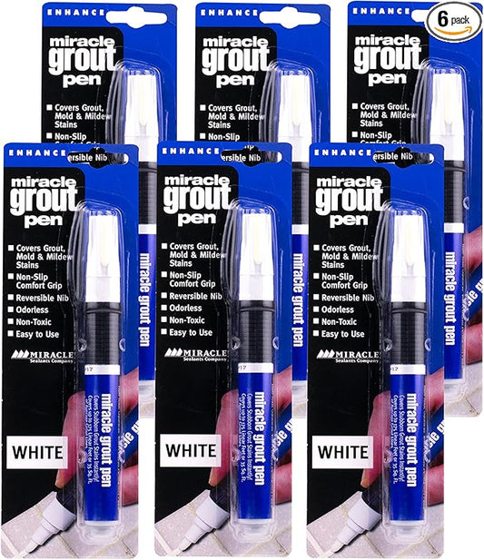 Miracle Sealants Miracle Grout Pen Recolors and Restores Grout Lines, White, 6 Pack