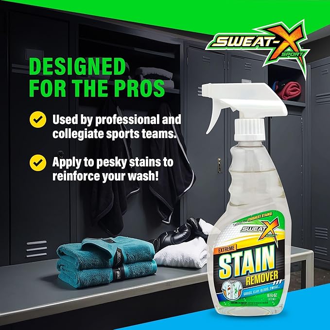 SWEAT X Extreme Stain Remover Spray for Clothes - Professional Laundry Stain Remover Spray for Performance Fabrics & Activewear - Powerful Stain Treater & Spot Remover for Clothes - 16 oz (1 Bottle)