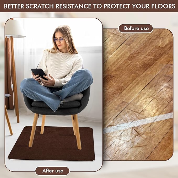 Recliner Pads for Hardwood Floors Non Skid, 35"x35" Furniture Pads Floor Mats for Carpet, Anti Slide Office Chair Mat for Floor Protector, Chairs Recliner Rug Non Slip Recliner Grippers (1 Pack-Coffee