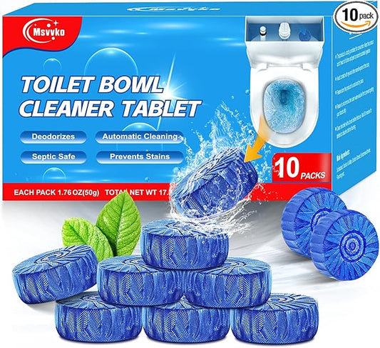 Toilet Bowl Cleaners, Automatic Toilet Bowl Cleaner Tablets Blue Gel Powerful Clean, Septic Safe Toilet Tank Cleaner, Bathroom Deodorizer & Prevent Stain, Fresh Scent-10 PACKS