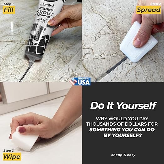 Tile Grout Repair Kit - Premixed Acrylic Sanded Grout for Bathroom, Shower & Kitchen - Repairs, Renews & Restores, Waterproof Formula - 8.8oz / 250gr (Dark Grey)