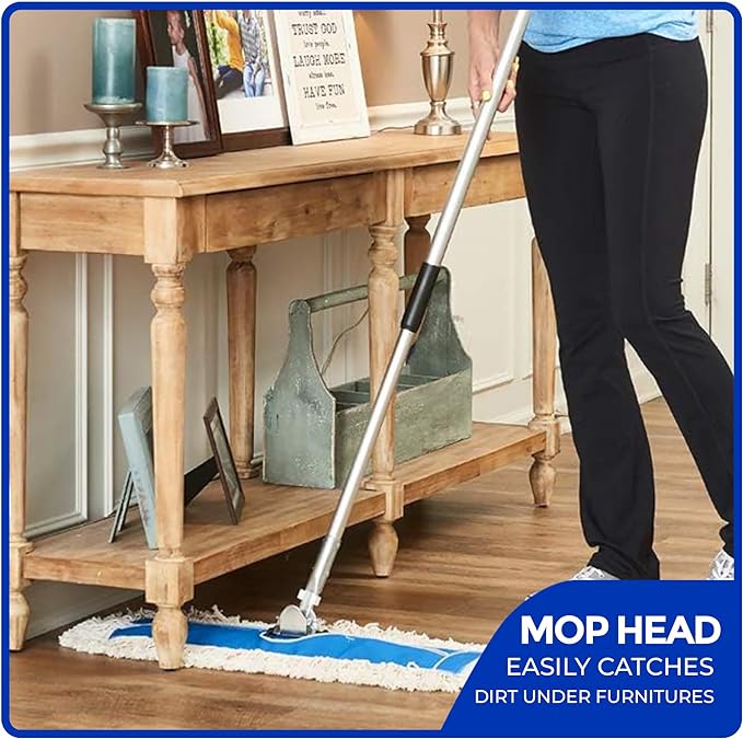 Nine Forty 36" Premium Cotton Dust Mop Kit - Heavy Duty Mop Head with Handle for Industrial, Commercial, and Residential Cleaning - Dry Floor Duster for Hardwood Surfaces - White