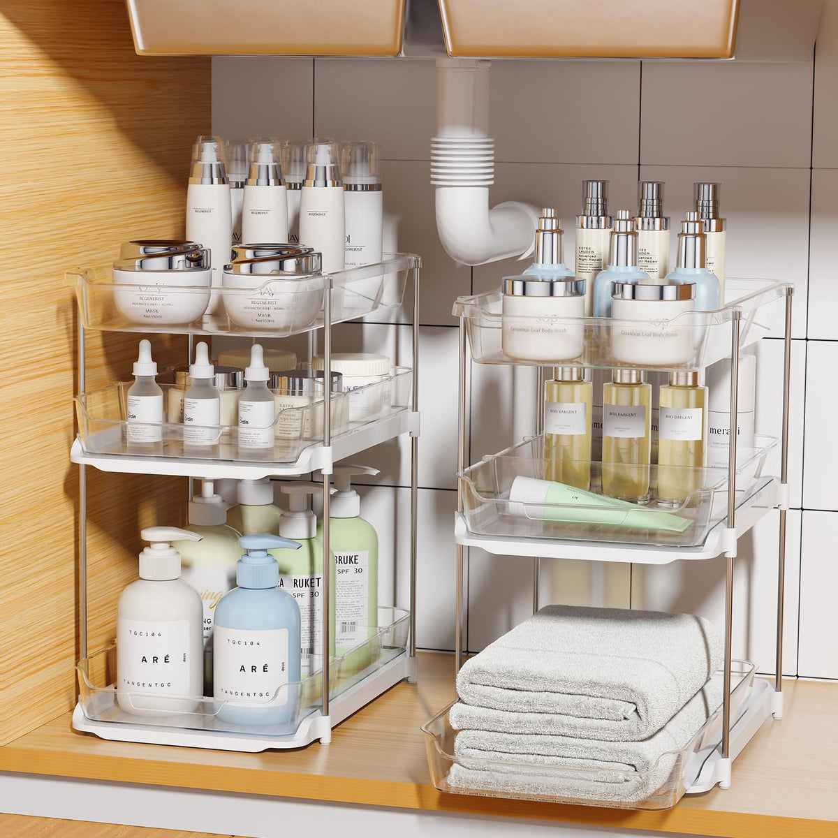 Delamu 2 Sets of 3-Tier Bathroom Under Sink Organizers - Image 1