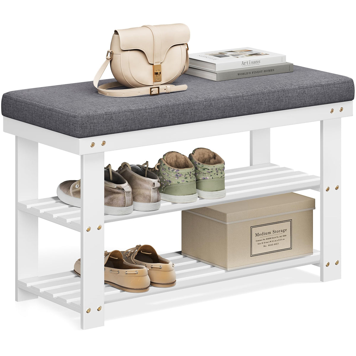 SONGMICS Bamboo Shoe Bench, 3-Tier Shoe Rack - Image 1