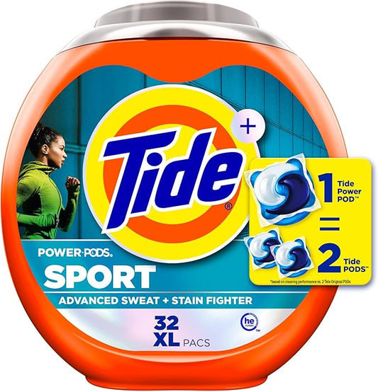 Tide Power Pods Sport Laundry Detergent Pacs, 32 Count, Advanced Sweat + Stain Fighter