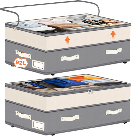 2 Pack Under Bed Storage with Wheels, 6in-10in Height - Image 1