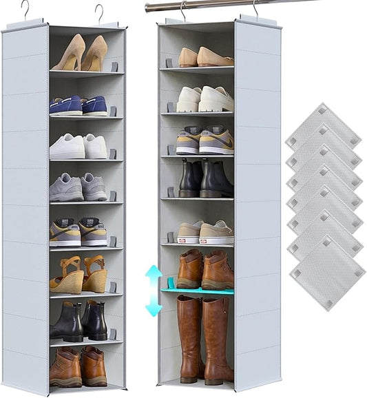 Ofiray-home Hanging Shoe Organizer for Closet, 8 Tier Closet Shoe Organizer with Adjustable Shelves for Boots, Heavy Duty Hanging Closet Organizer, Shoe Storage Organizer for Closet Rod