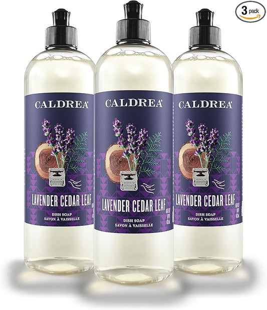 Caldrea Dish Soap, Biodegradable Dishwashing Liquid made with Soap Bark and Aloe Vera, Lavender Cedar Leaf, 16 oz , 3 Pack