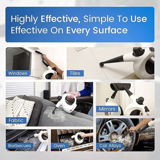 Handheld Multi-Surface Pressurized Steam Cleaner with 11 pcs Accessories, 15.2oz Tank Multi-Purpose Steamer for Home Use, Natural Steamer for Cleaning Tile, Floor, Bathroom, Window, Upholstery, Grease