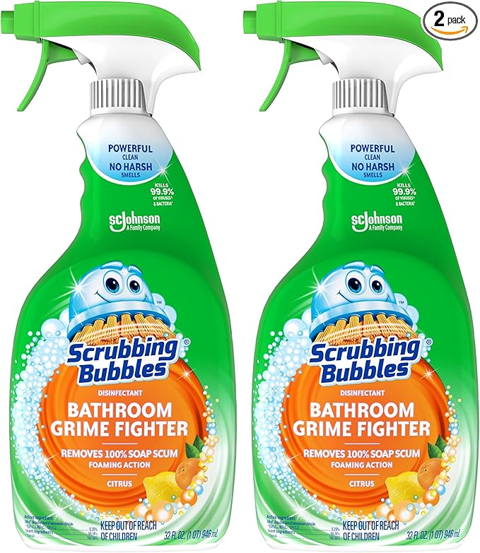 Scrubbing Bubbles Bathroom and Shower Cleaner Disinfectant Spray,Bathroom Grime Fighter,Citrus Scent,32oz,(Pack of 2)