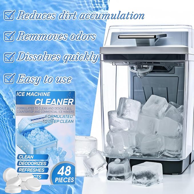 4 Pack 48 Pcs Ice Machine Cleaner Tablets Descaler, Clean Tablets for Ice Makers, Scale Remover for Countertop, Deep Cleaning, Remove Odor