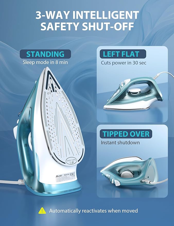 Sundu Burst steam Iron for Clothes - 1500W Iron with Ceramic Coated Soleplate, Rapid Heating, Self-Cleaning, Auto-Off, 11.84oz Water Tank, Precise Thermostat, Home Use Green