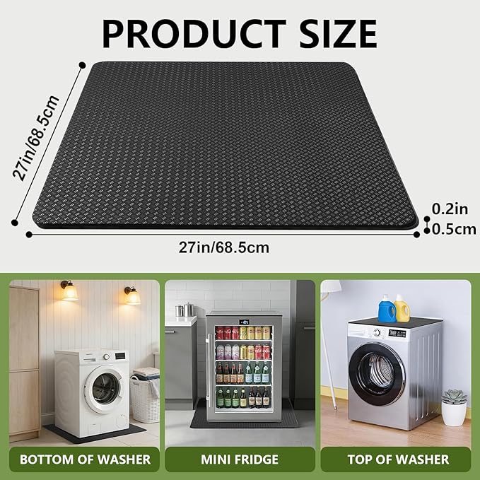 Under Washing Machine Mat, Doubled-Sided Non Slip Washer Pan, Anti-Vibration Dryer Mat, 27" x 27"