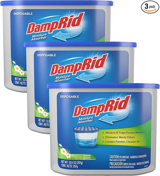 DampRid Fresh Scent Disposable Moisture Absorber, 10.5 oz., 3 Pack – Attracts & Traps Excess Moisture, Eliminates Musty Odors, Creates Fresher, Cleaner Air, White