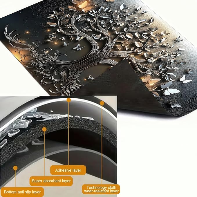 Stove Top Cover 28x20 Inch Diatomite Butterfly Tree Relief Kitchen Decor Glass Cooktop Protector Dish Drying Mat Coffee Mat Electric Stove Cover Mat Heat Resistant Pad