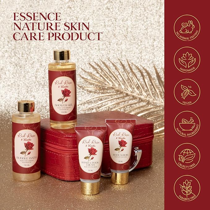 Valentines Gifts Birthday Gifts for Women Teens Girls, Spa Gift Set for Women, 12 Pcs Rose Vanilla Bath Set, Self Care gifts Bag Makeup Cosmetic Bag, Spa Kit for Teenage Gift, Daughter Gift Set