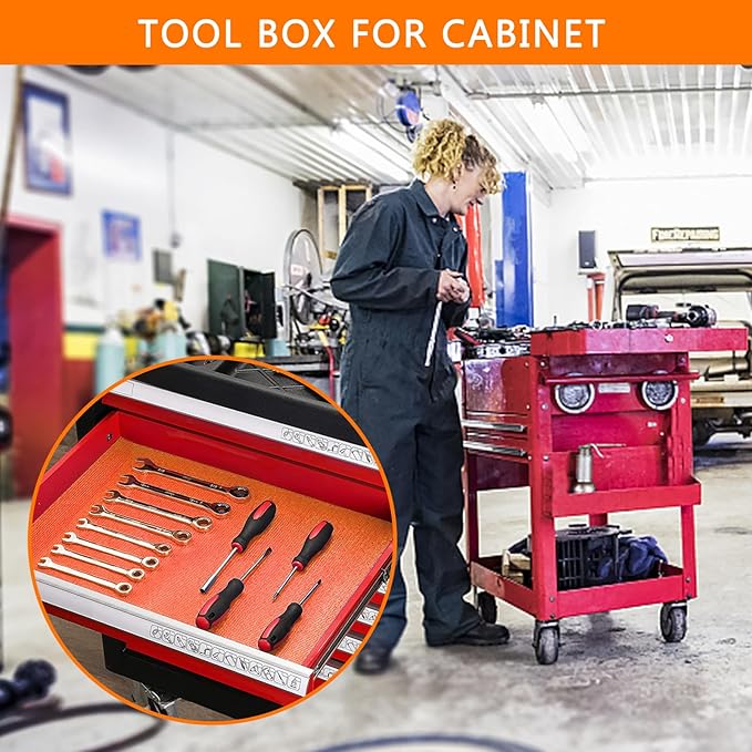Foam Toolbox Liner Drawer Mat 1/8 Inch Thick X 20 Inch Wide X 24 Ft Long Orange, No Slip for Protecting Cabinet, Garage, Cart, Tool Box
