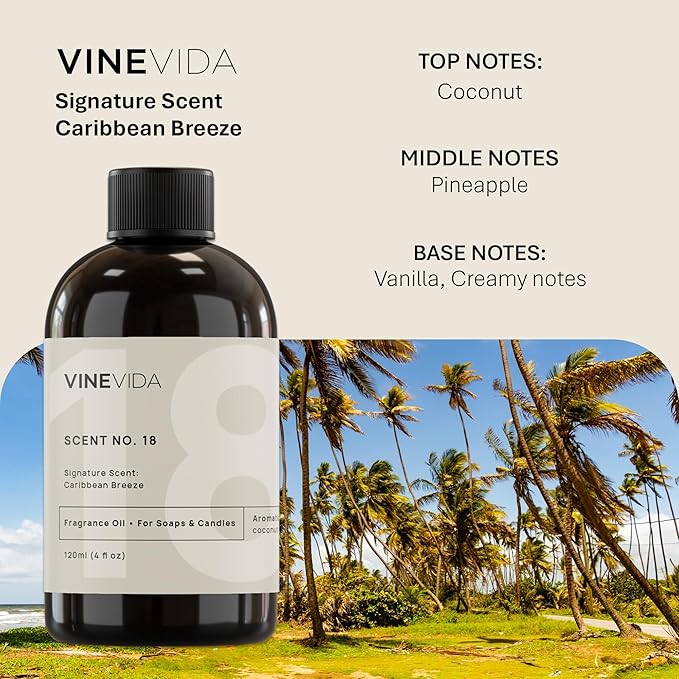 VINEVIDA [4oz] Caribbean Breeze Fragrance Oil for Candle Making - Made in USA Scents for Soap Making - Natural Candle Fragrance Oil