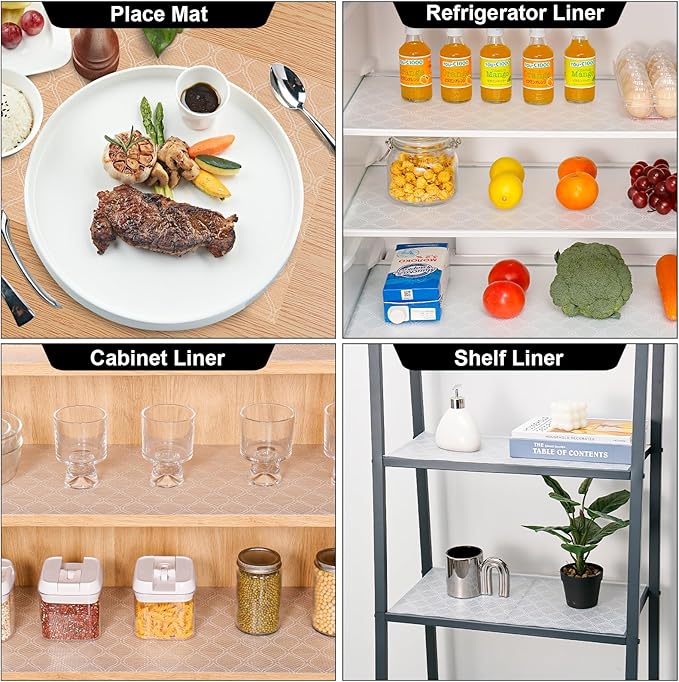 Cooyes Shelf and Drawer Liner for Kitchen Cabinets Non-Adhesive, Waterproof Non-Slip Cabinet Liners for Desk, Refrigerator, Shelves, Bathroom Drawers, Cabinet Protection（11.8" W x 360" L）