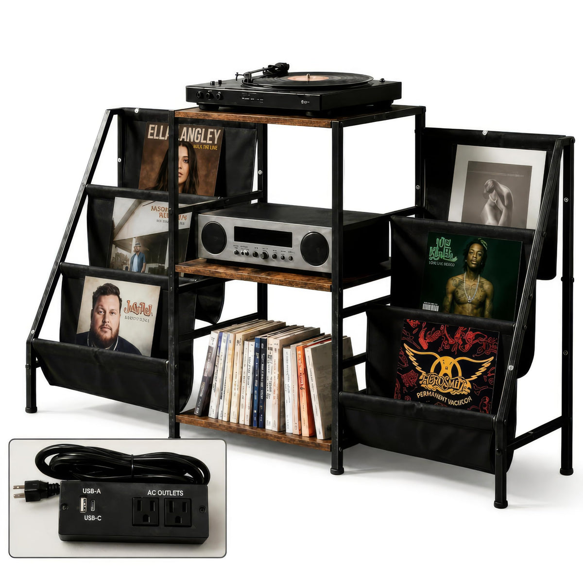 Record Player Stand with Storage, Vinyl Record Holder - Image 1