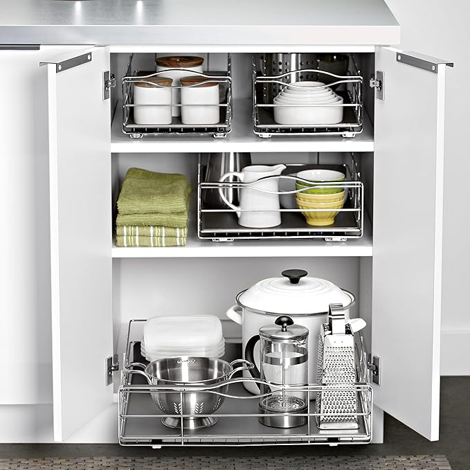 simplehuman 20 inch Pull-Out Cabinet Organizer, Heavy-Gauge Steel Frame,Silver
